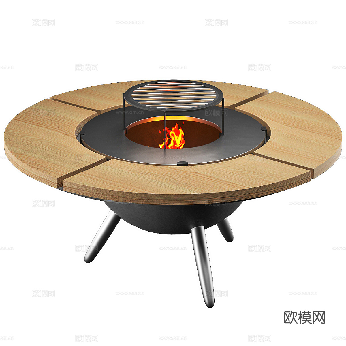 现代 AHOS 不锈钢木质烤架桌支架3d模型下载（渲染图4）