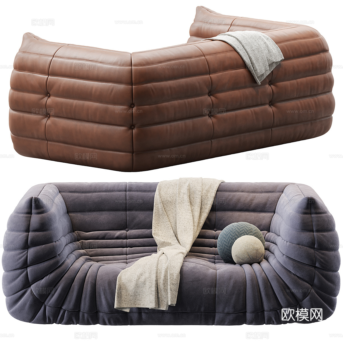 现代意式  Ligne Roset 布艺皮革休闲沙发3d模型下载（渲染图5）