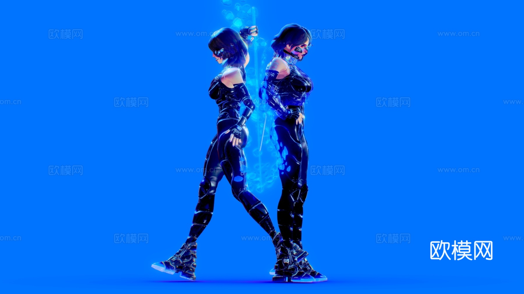 未来感女战士 游戏人物 虚拟人物 炫酷战士3d模型下载（渲染图2）