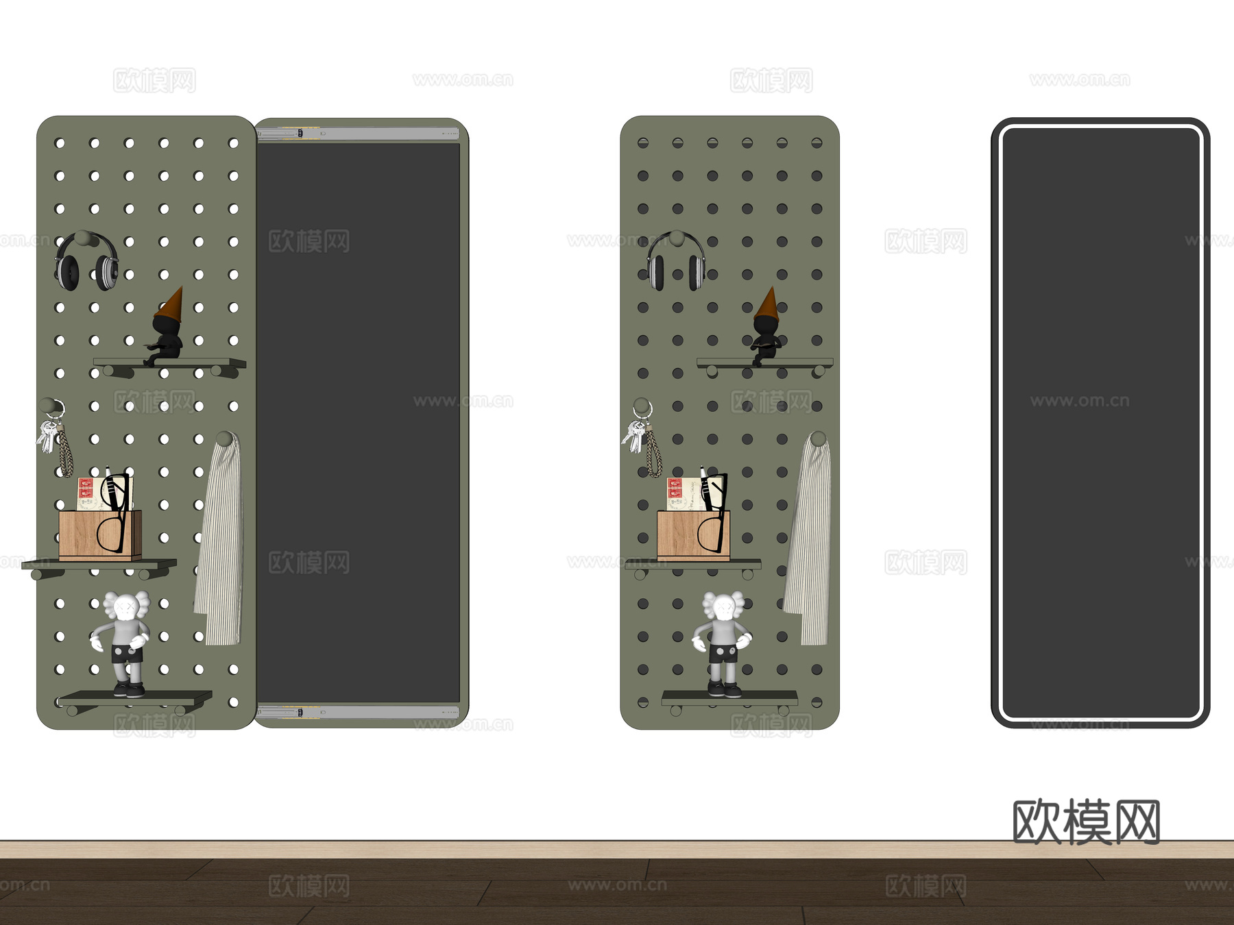 现代隐形全身镜 镜子 穿衣镜 一体推拉全身镜 洞洞板su模型