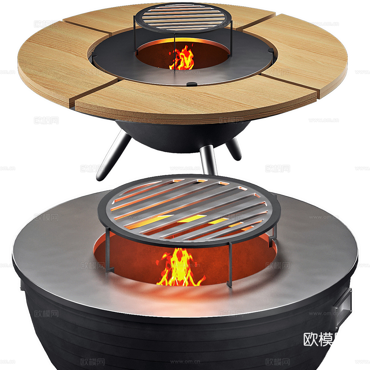 现代 AHOS 不锈钢木质烤架桌支架3d模型下载（渲染图1）