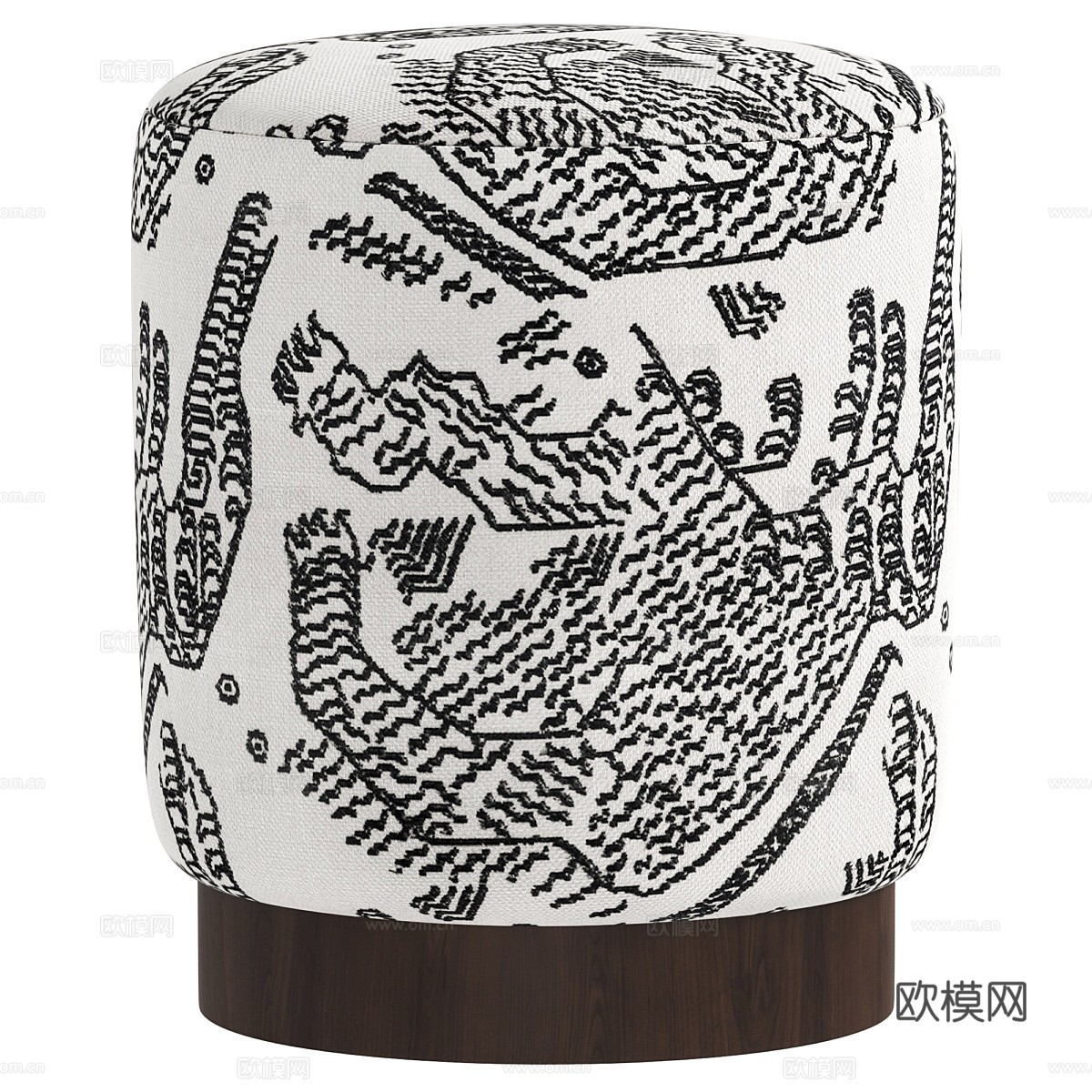 新中式布艺圆凳3d模型下载（渲染图2）