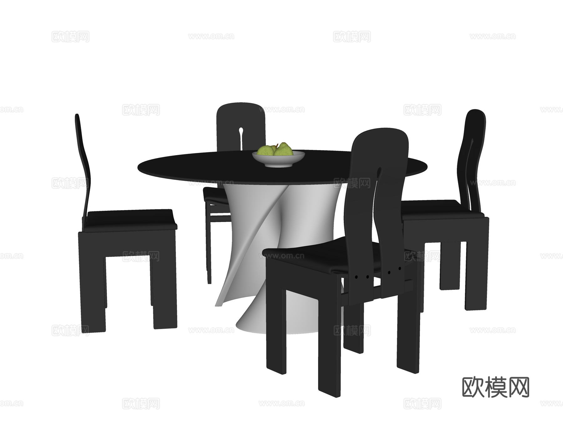现代餐桌椅 圆形餐桌 餐椅su模型