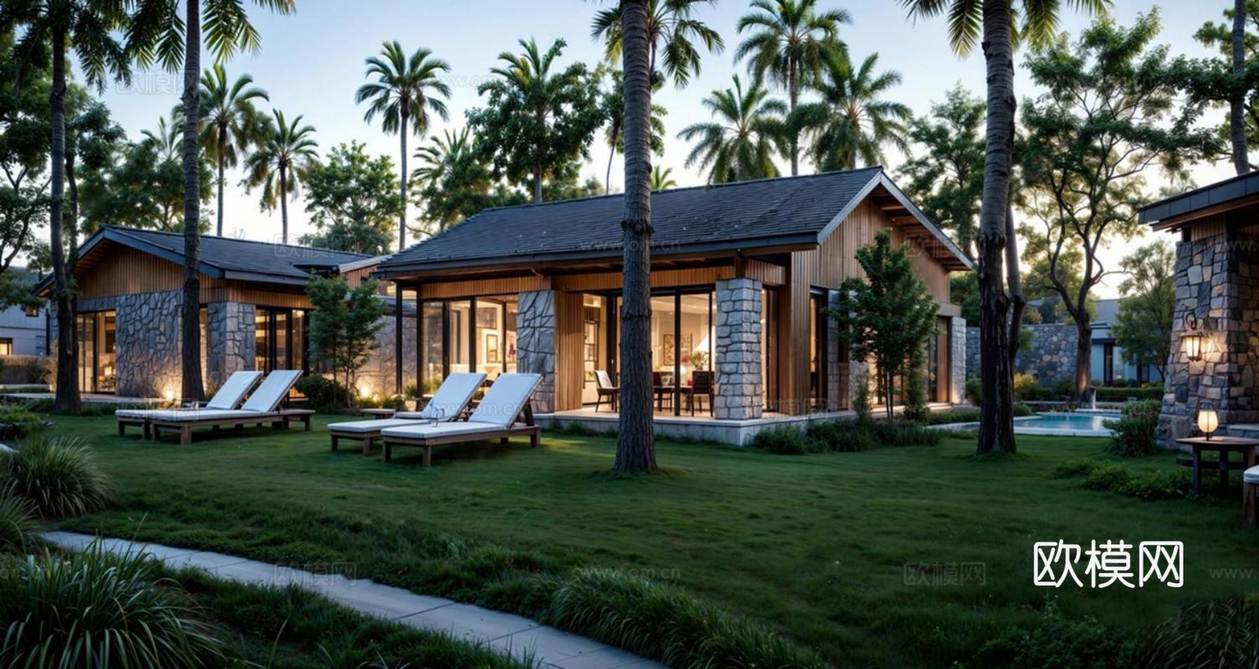 现代酒店民宿 酒店建筑  酒店民宿su模型