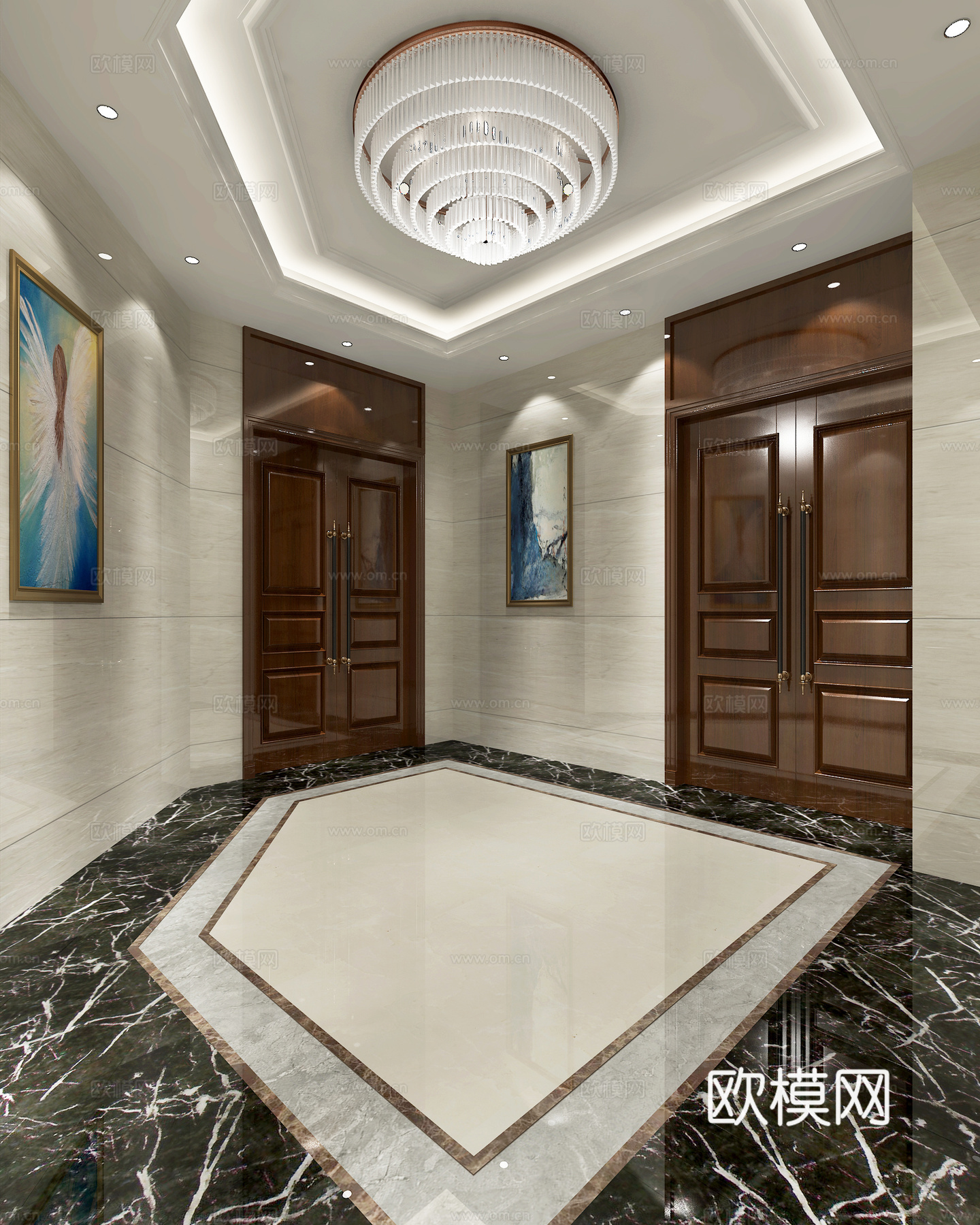 简欧欧式门厅水晶灯 挂板3d模型