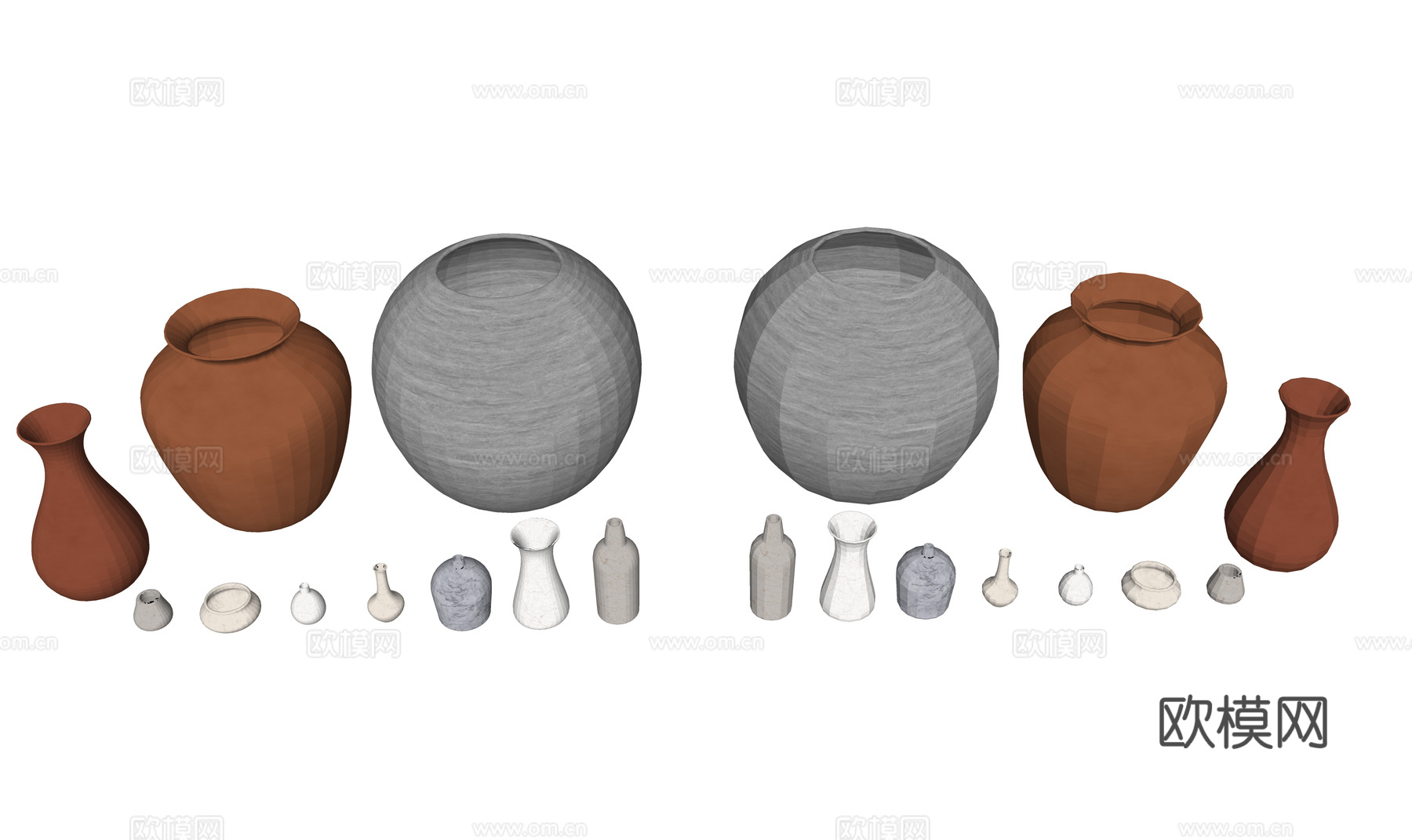 新中式陶瓷器皿 陶器 瓷器 简约器皿摆件3d模型下载（渲染图2）