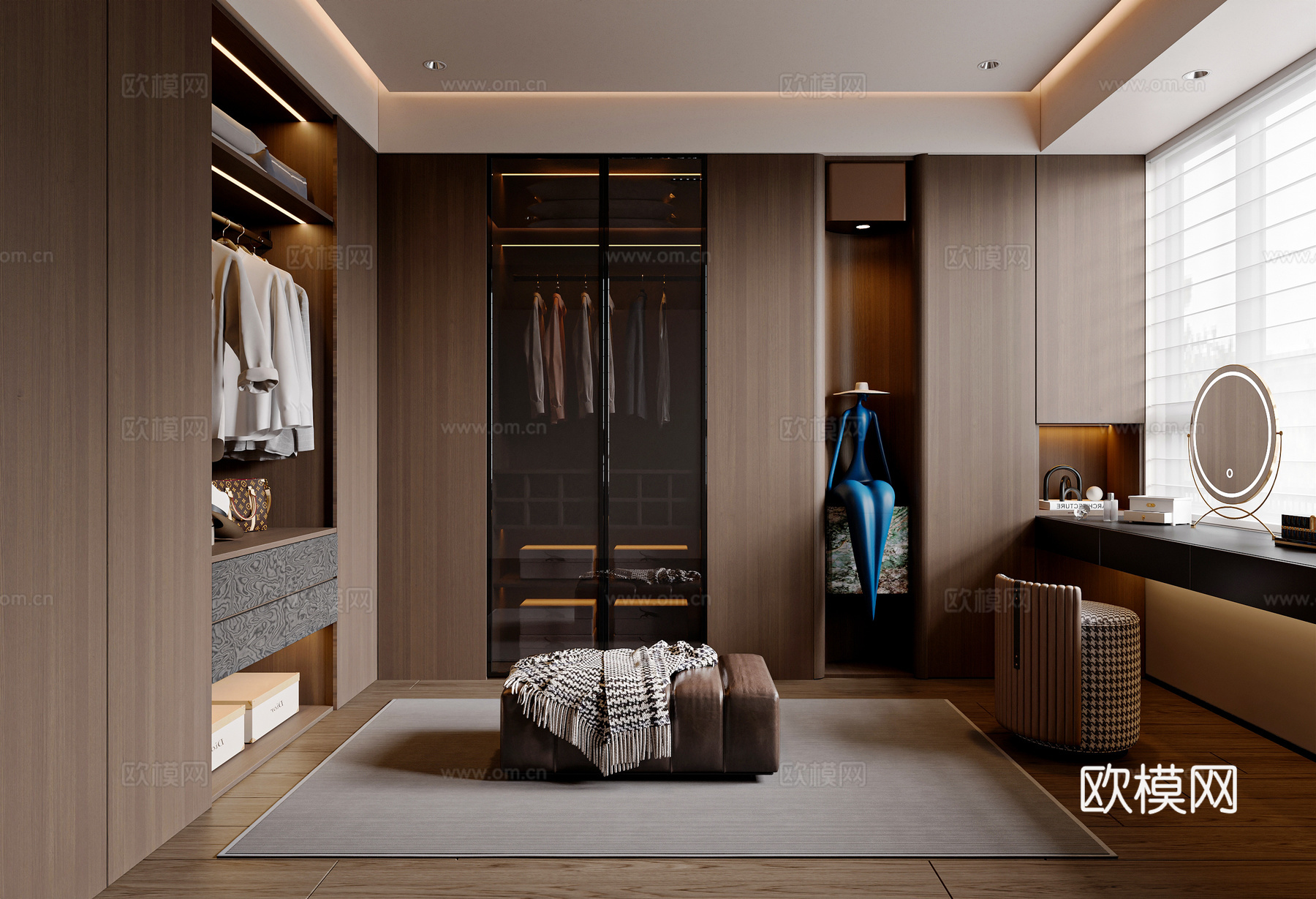 现代意式衣帽间 主卧衣帽间 U型衣帽间 衣柜 衣帽间摆件3d模型下载