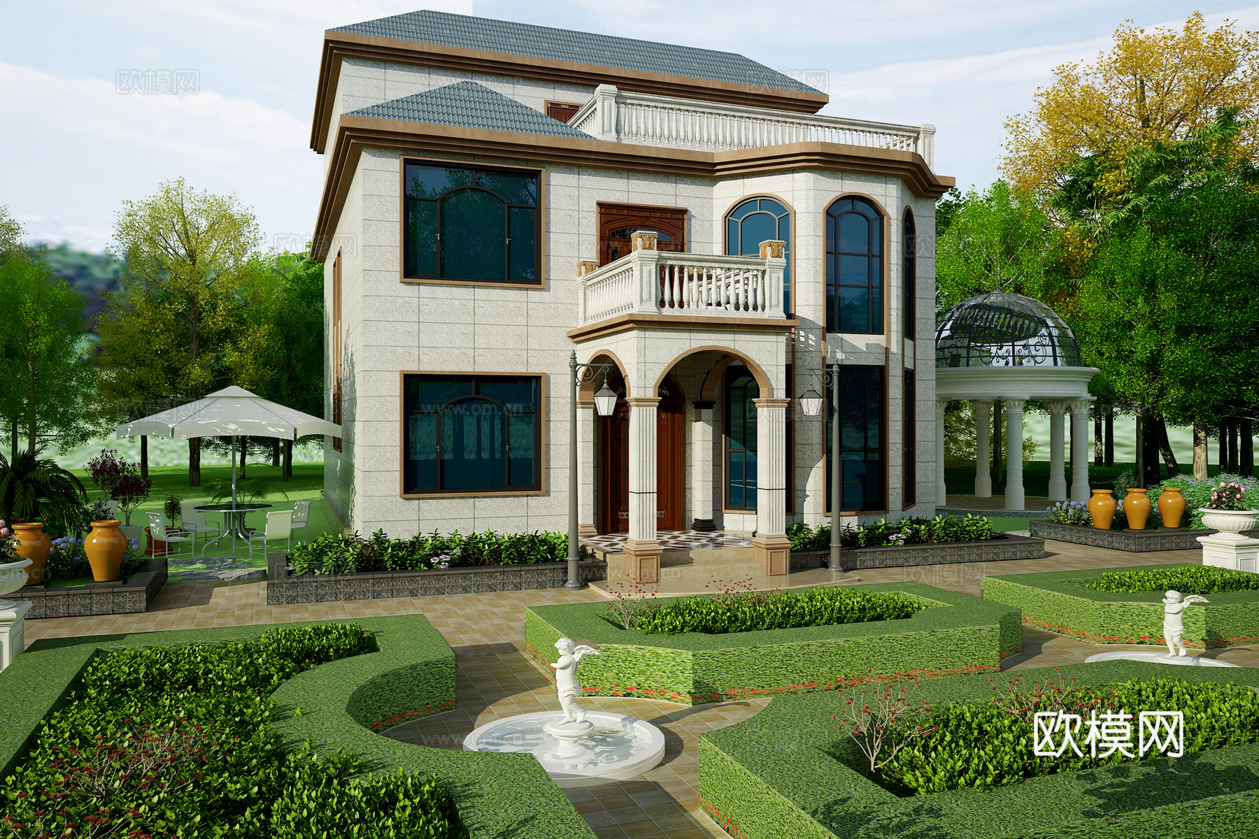 简欧别墅外观 外立面 外景3d模型
