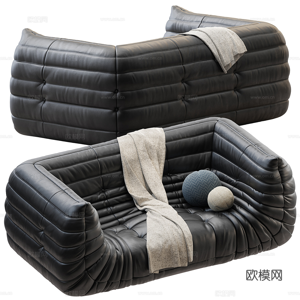 现代意式  Ligne Roset 布艺皮革休闲沙发3d模型下载（渲染图4）