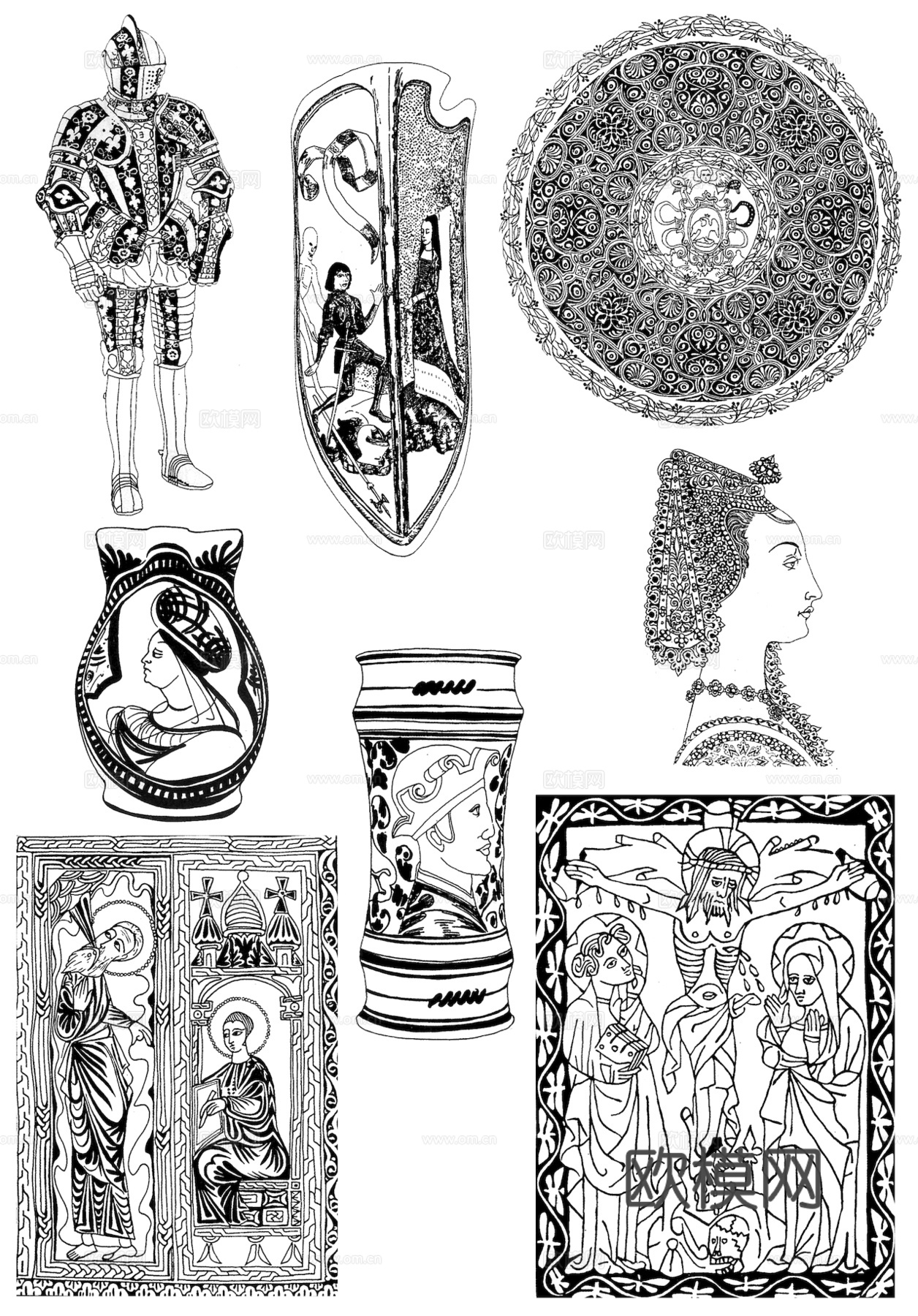 黑白凹凸 高光遮罩 通道 花纹纹理 装饰线条 纹理 墙绘图案下载