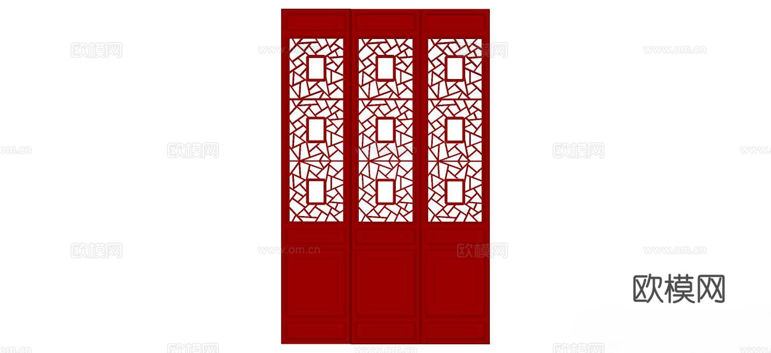 实木屏风 屏风 屛风隔断 隔断su模型
