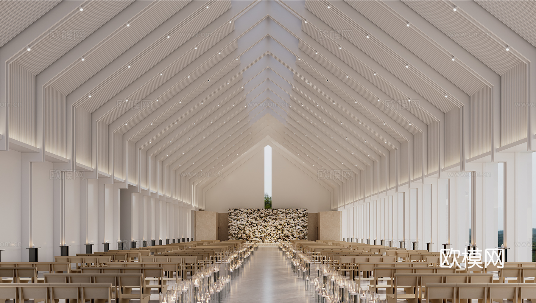 现代纯白教堂纯白宴会厅3d模型下载