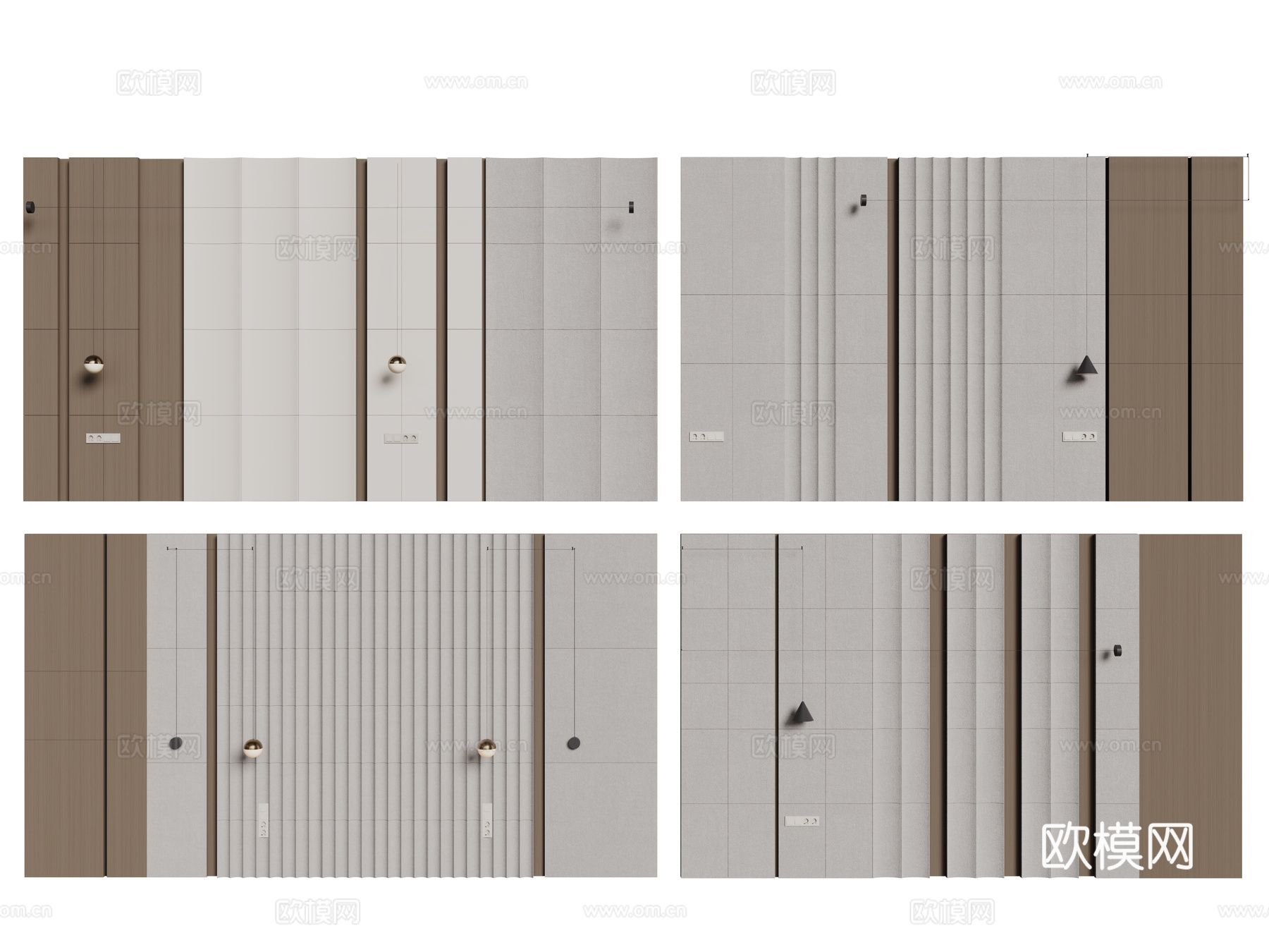 现代床头背景墙 卧室背景墙 护墙板su模型