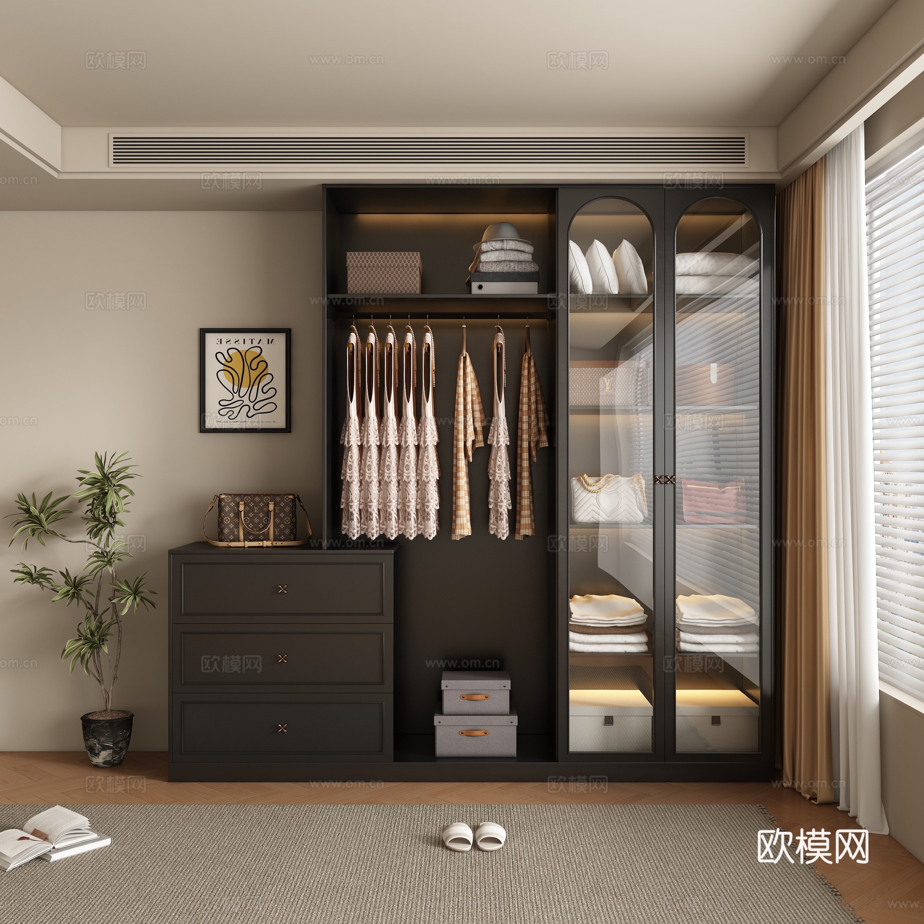 中古风衣柜梳妆台3d模型下载