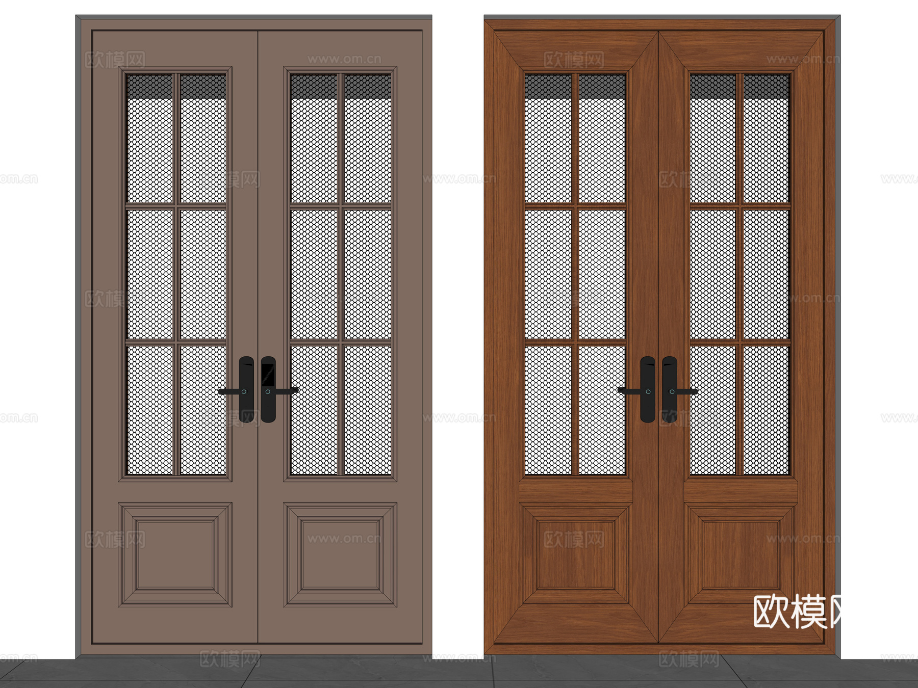 新中式实木纱门 入户纱门 金刚网纱门 指纹双开门 实木格条su模型