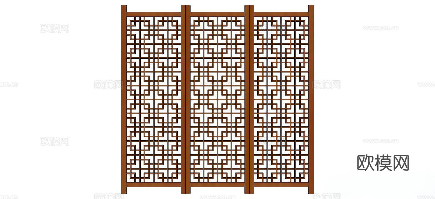 实木屏风 屏风 屛风隔断 隔断su模型