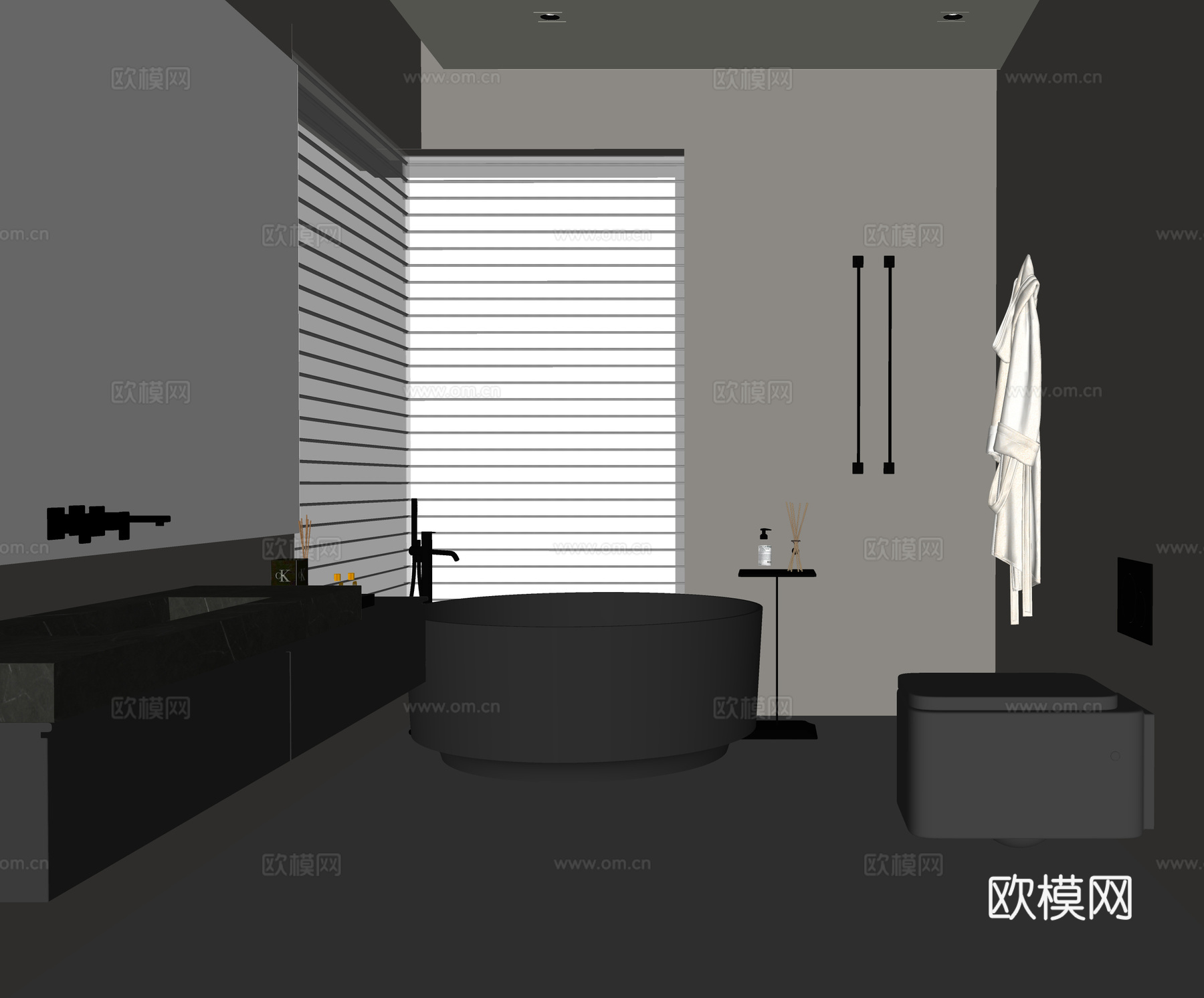 现代卫生间 别墅卫生间 浴缸 洗手台su模型