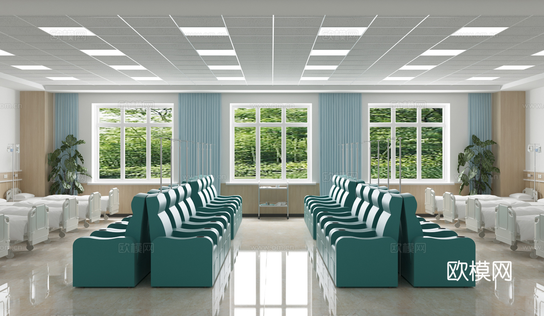 医院输液室 社区医院输液室 诊所输液室 输液椅 诊床3d模型下载