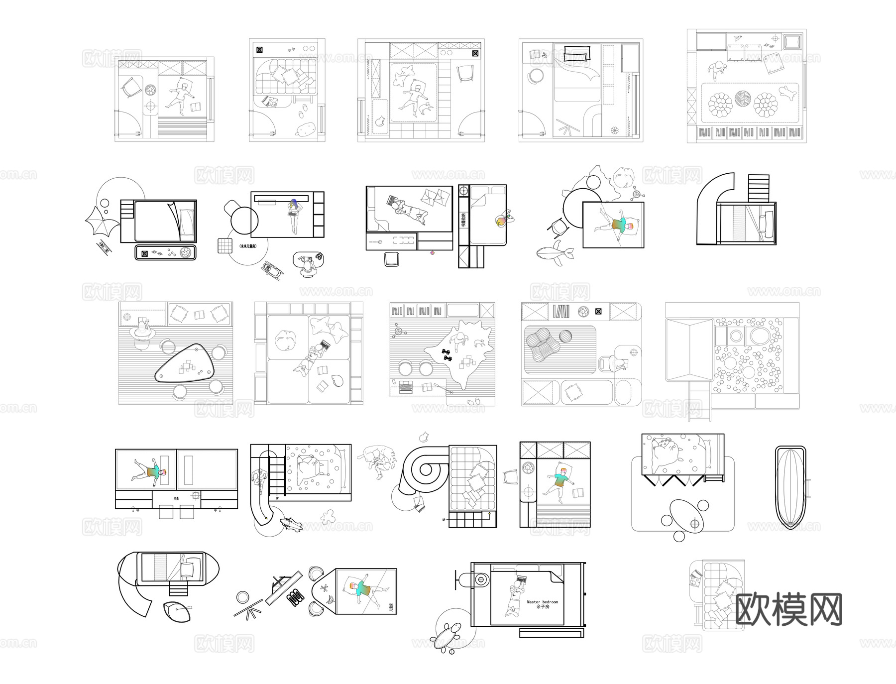 儿童房家具图块cad施工图