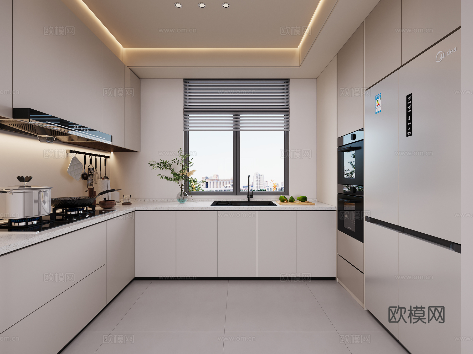 奶油风厨房3d模型下载