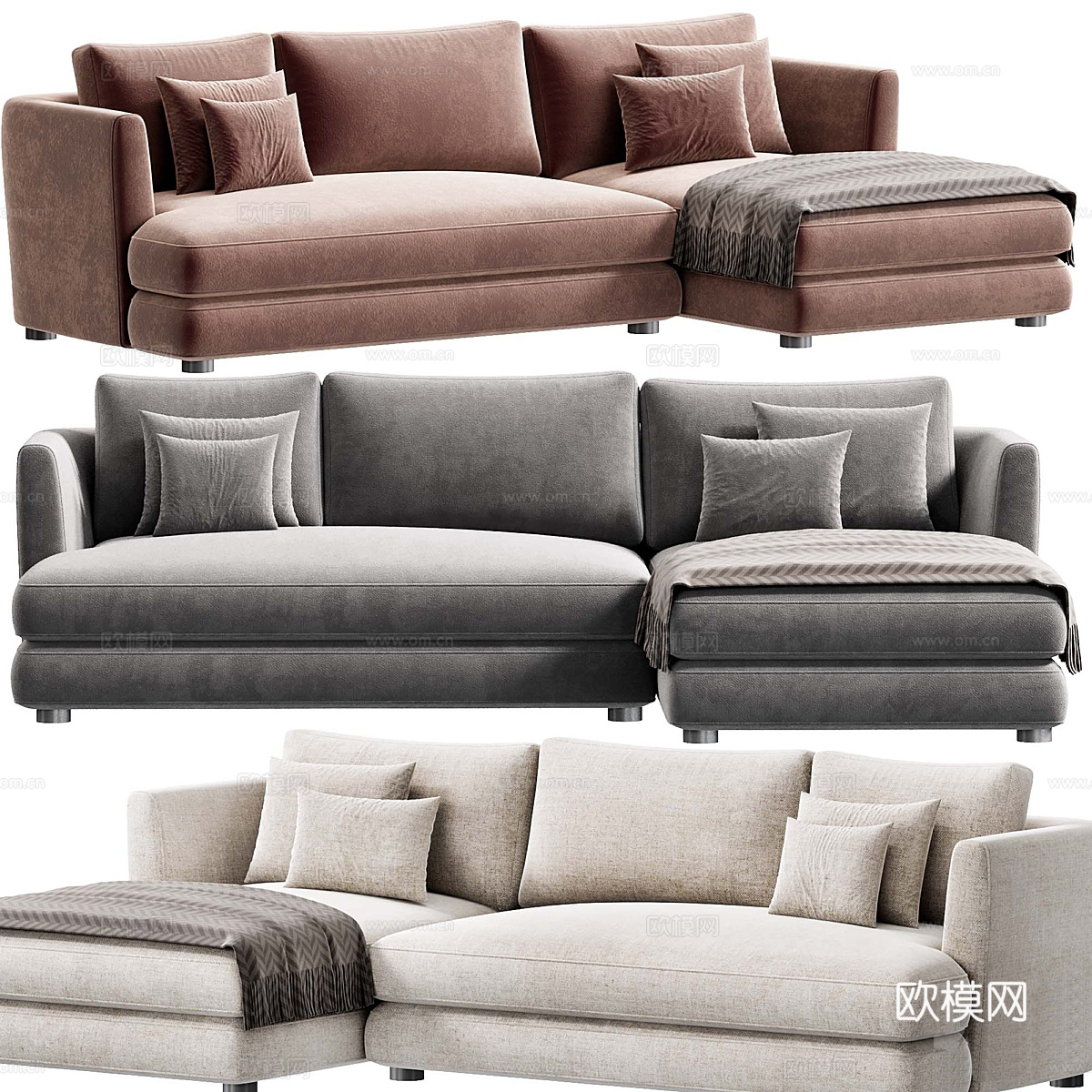 现代 Morty 布艺组合转角沙发3d模型下载（渲染图3）