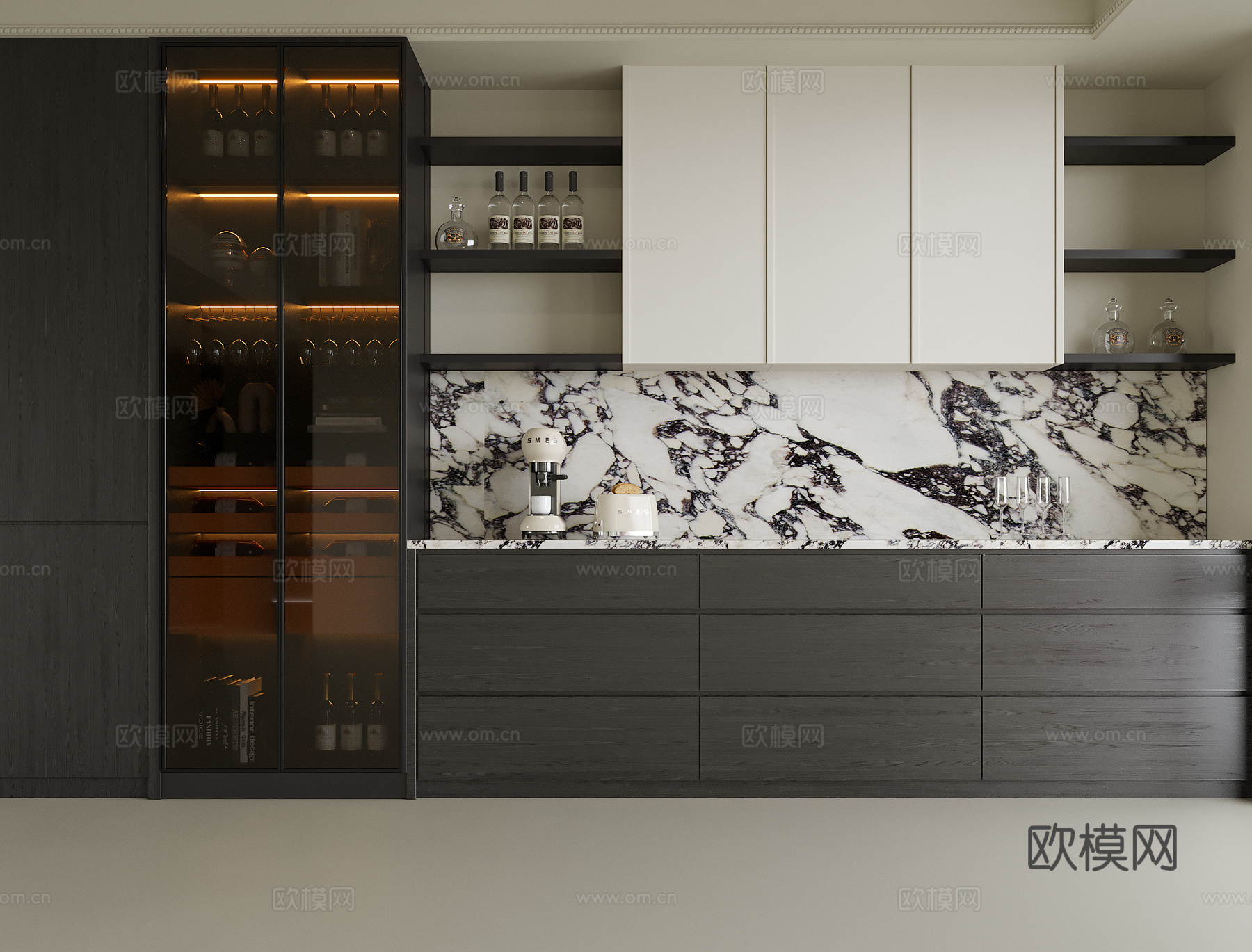 现代酒柜 餐边柜su模型