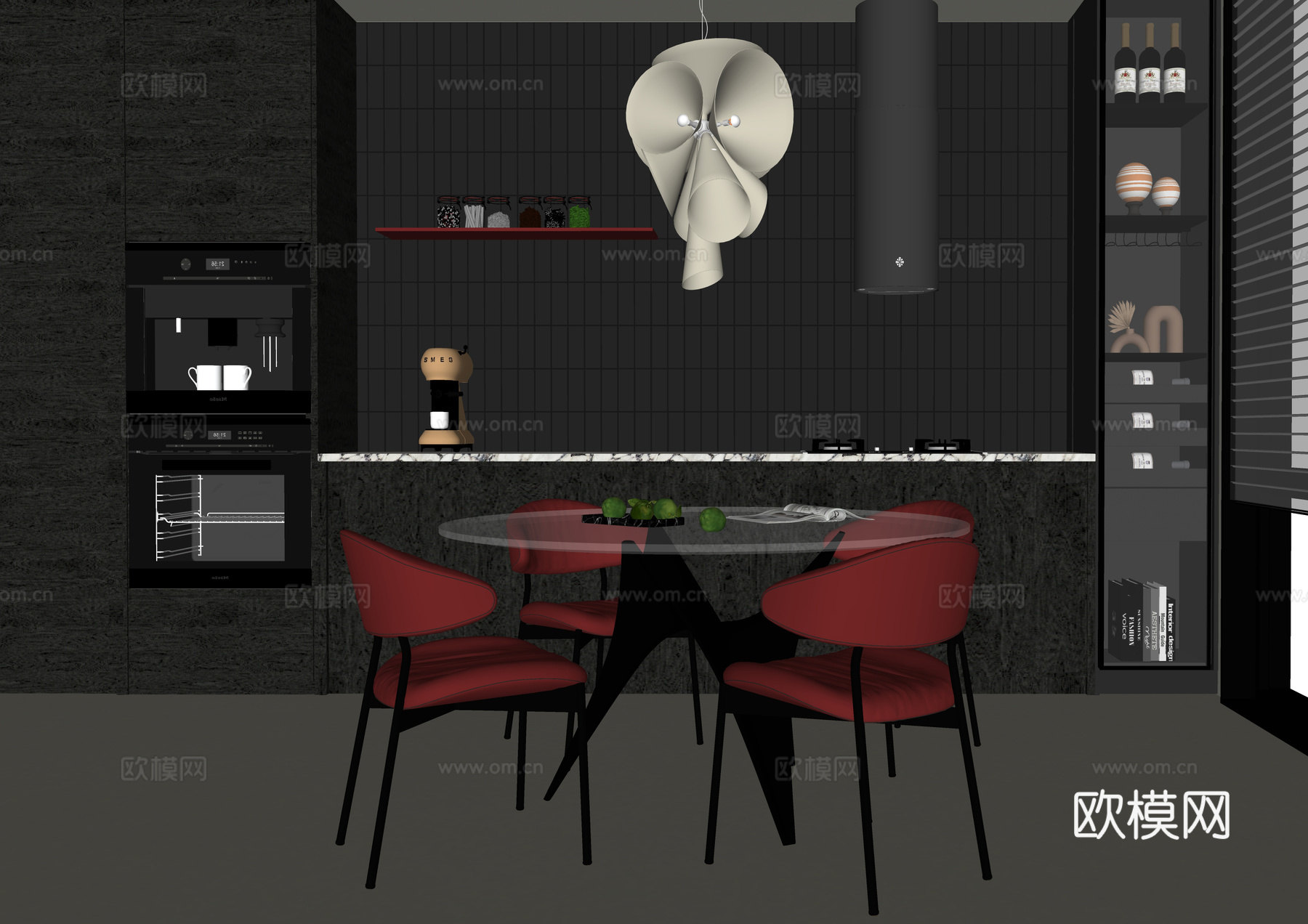 现代餐厅 餐桌椅 餐边柜su模型