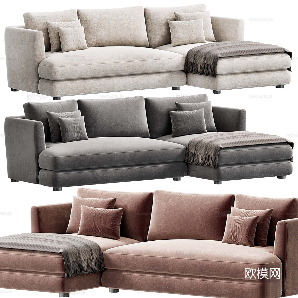 现代 Morty 布艺组合转角沙发3d模型下载（渲染图1）