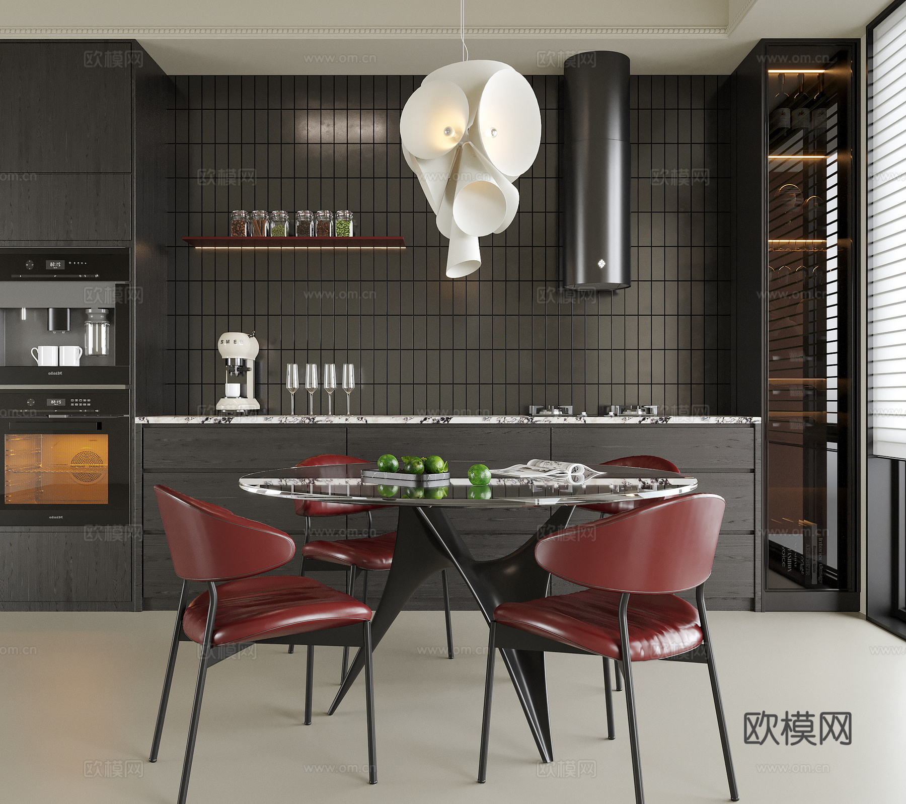 现代餐厅 餐桌椅 餐边柜su模型