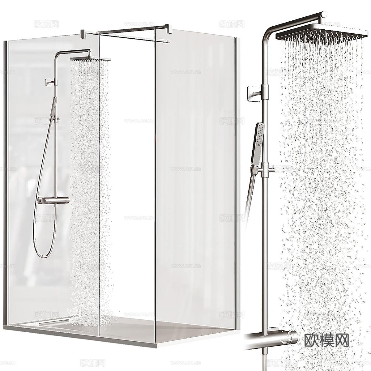 现代极简 Pyros 玻璃淋浴房3d模型下载（渲染图1）
