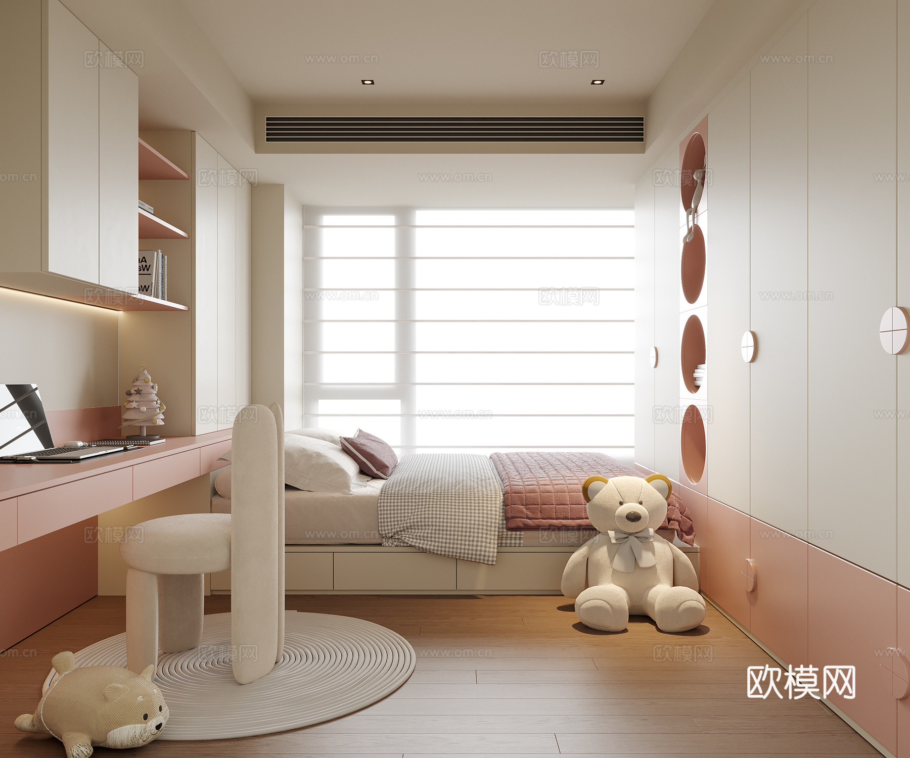 现代榻榻米卧室 儿童房 女儿房 女孩房su模型