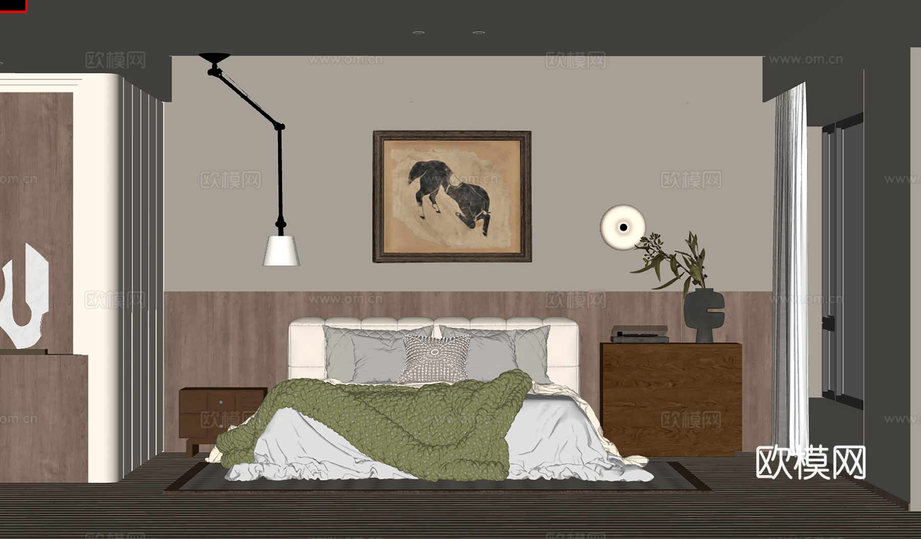 现代中古风卧室su模型