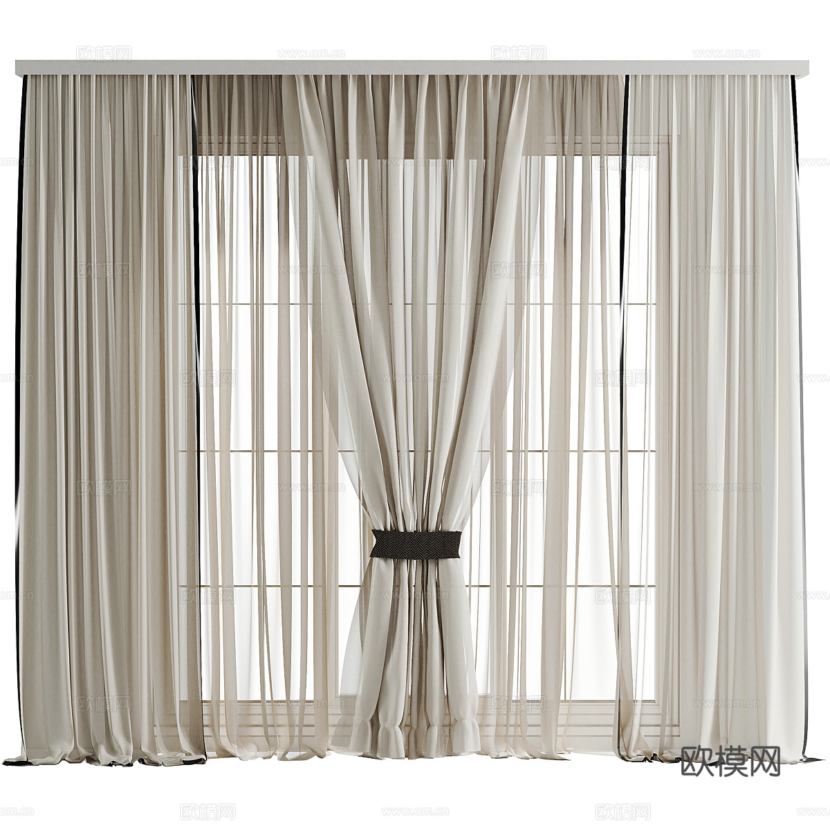 新中式布艺窗帘3d模型下载（渲染图1）