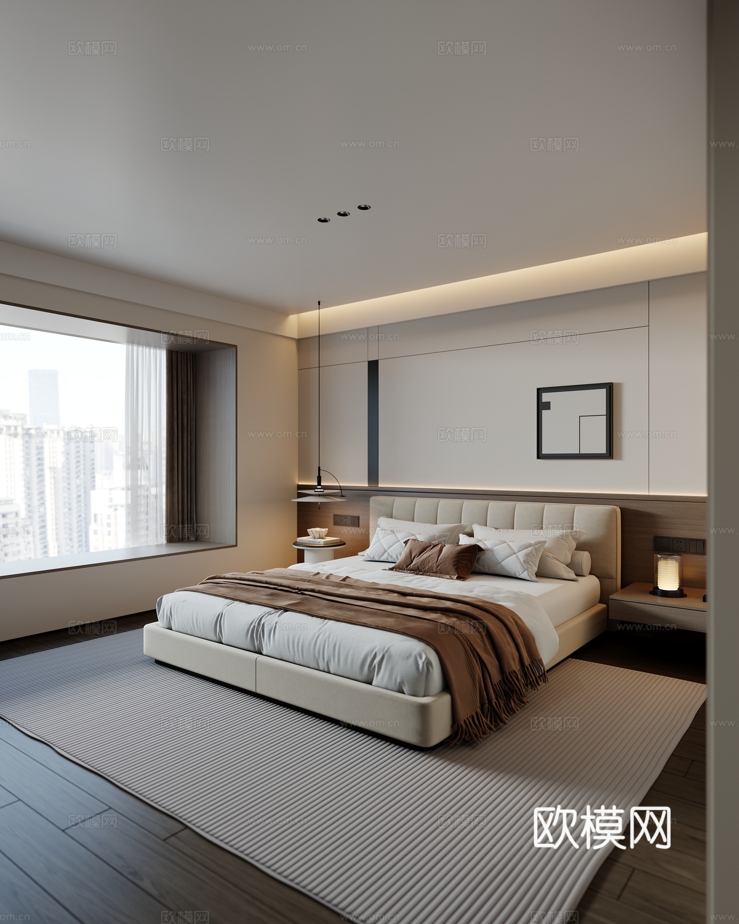 现代卧室 双人床 吊灯 台灯 主卧 次卧 老人房su模型