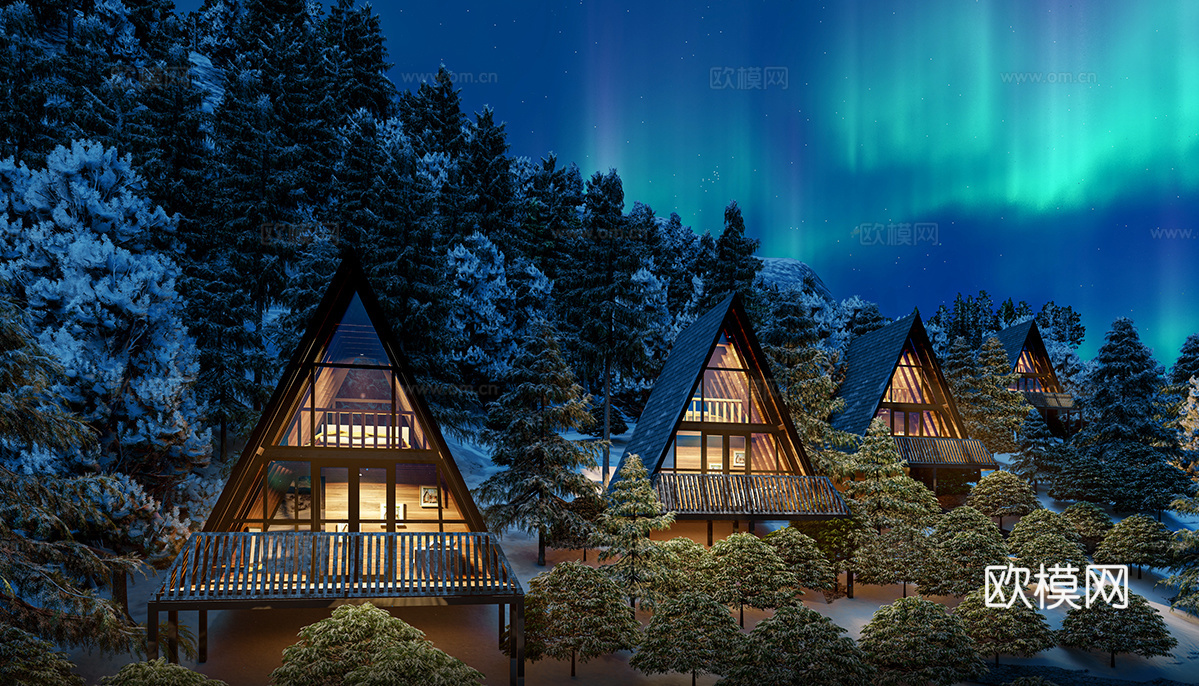 现代户外网红三角木屋 民宿酒店su模型