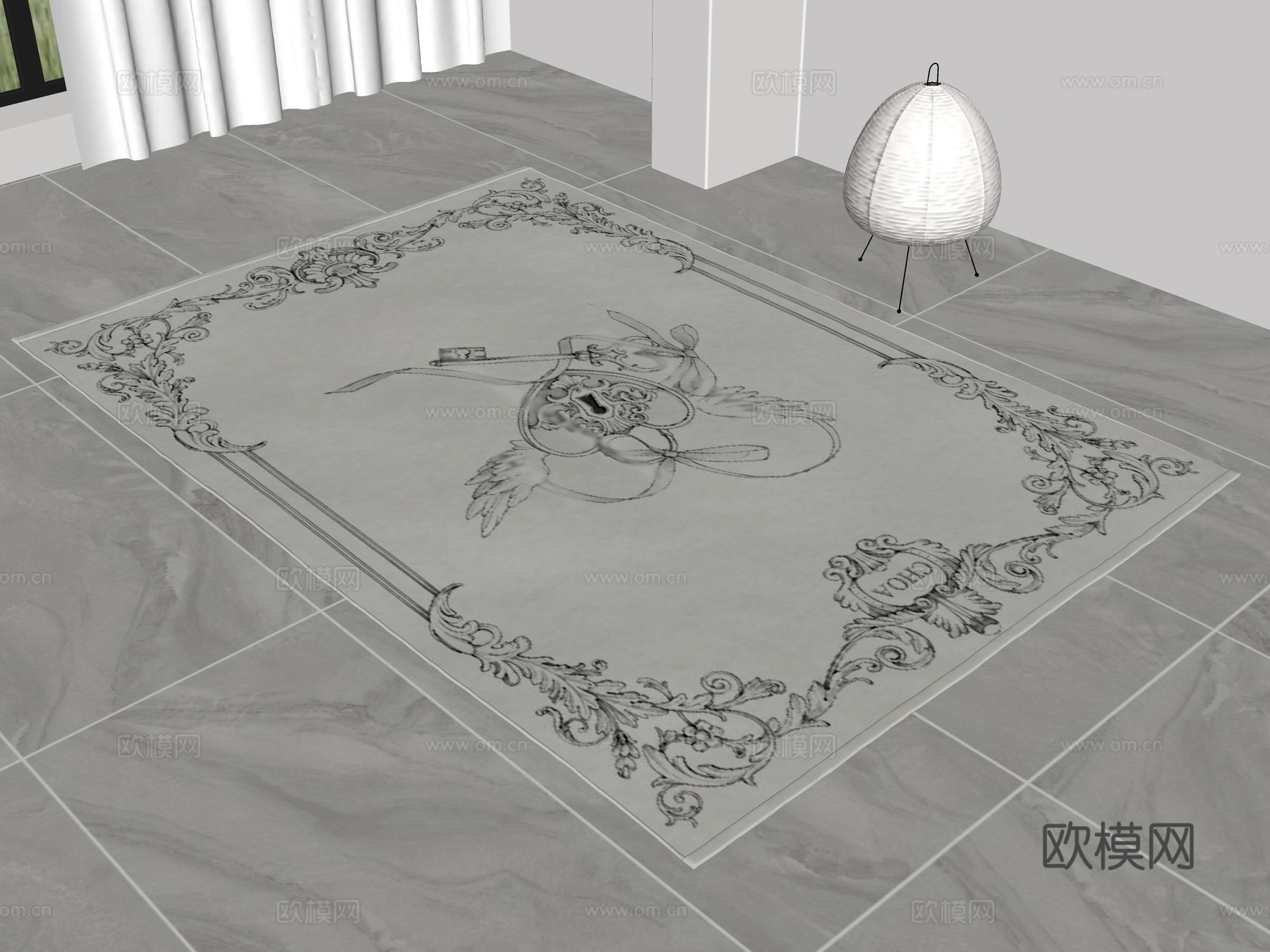 简欧地毯 复古地毯 中古风地毯 法式地毯 布艺地毯 客厅地毯su模型