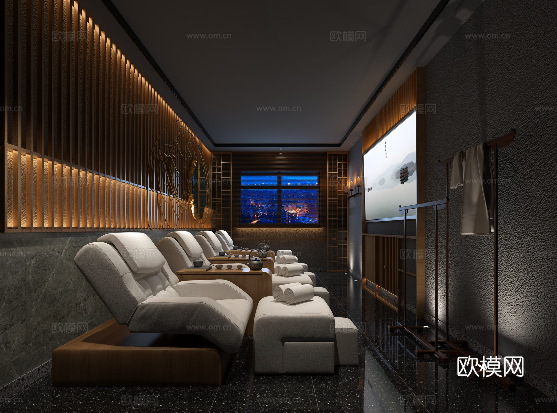 新中式足疗会所包间3d模型下载