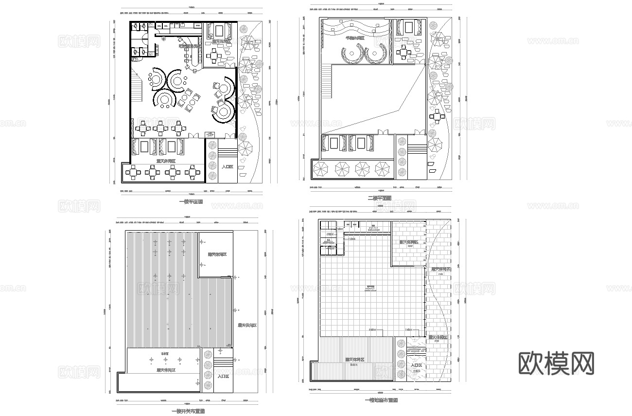 最新5套 咖啡厅 施工图合集cad施工图