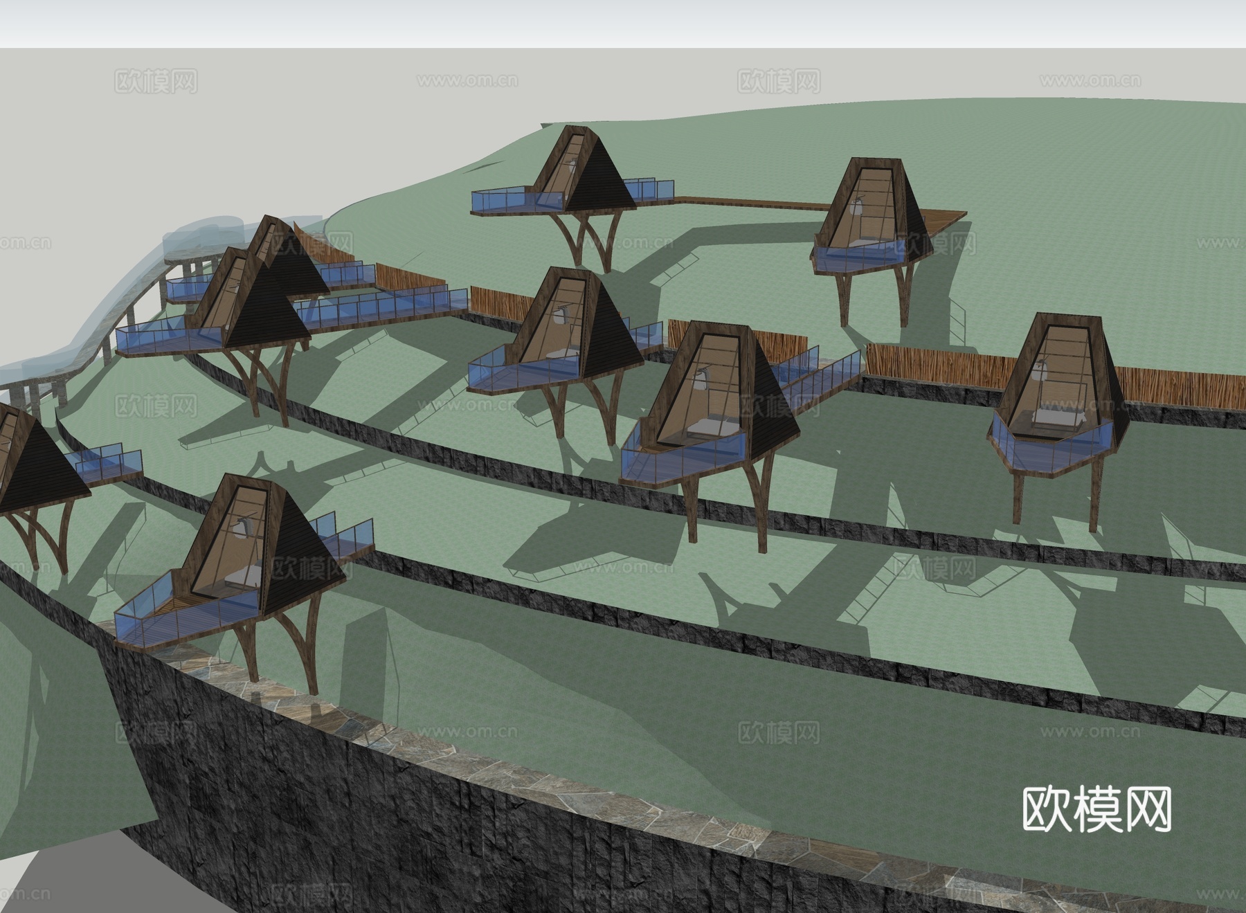 现代森林木屋民宿建筑 度假别su模型