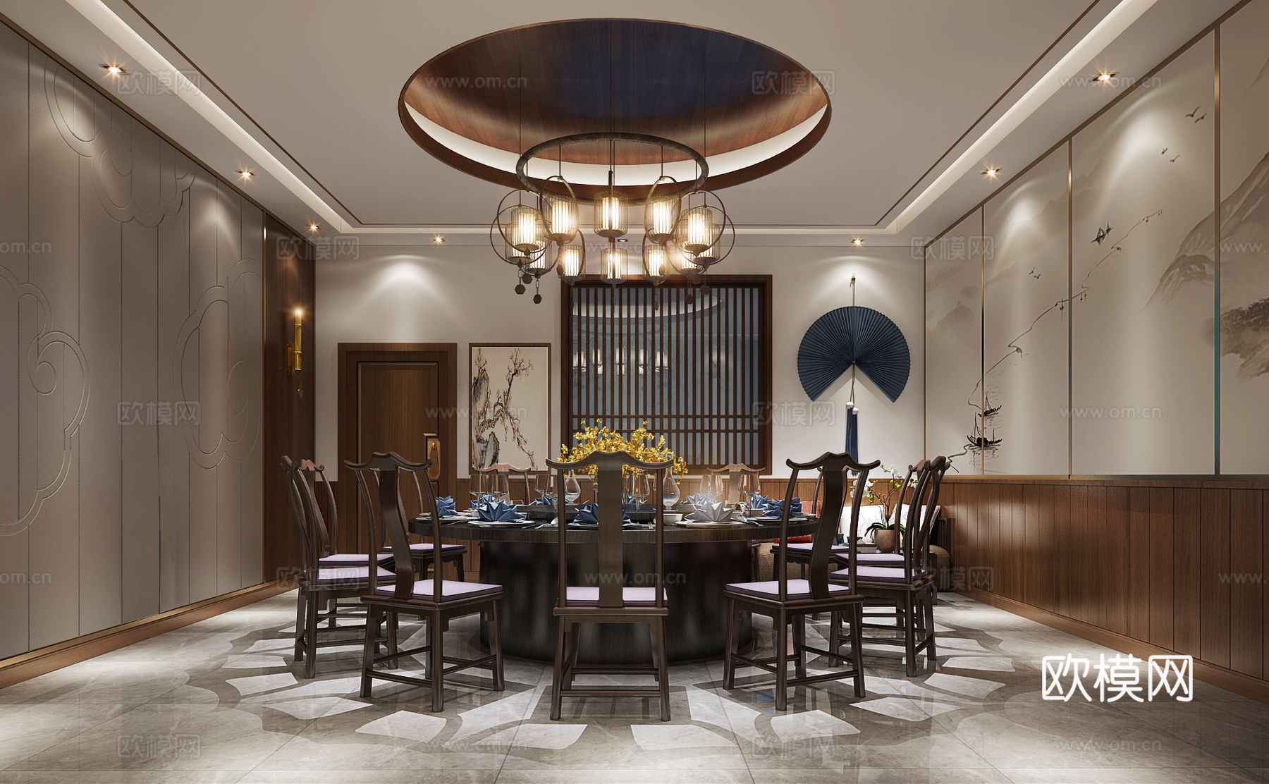 中式新中式餐饮包间3d模型下载