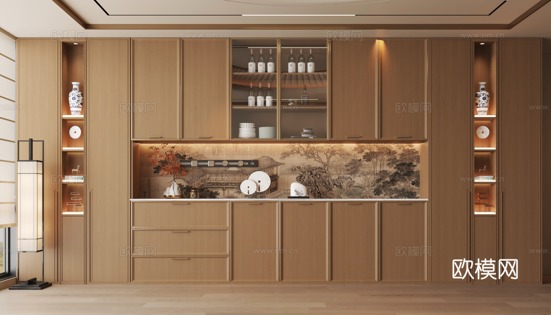 新中式酒柜3d模型下载
