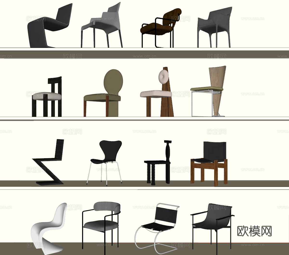 餐椅合集（奶油+中古+现代）su模型