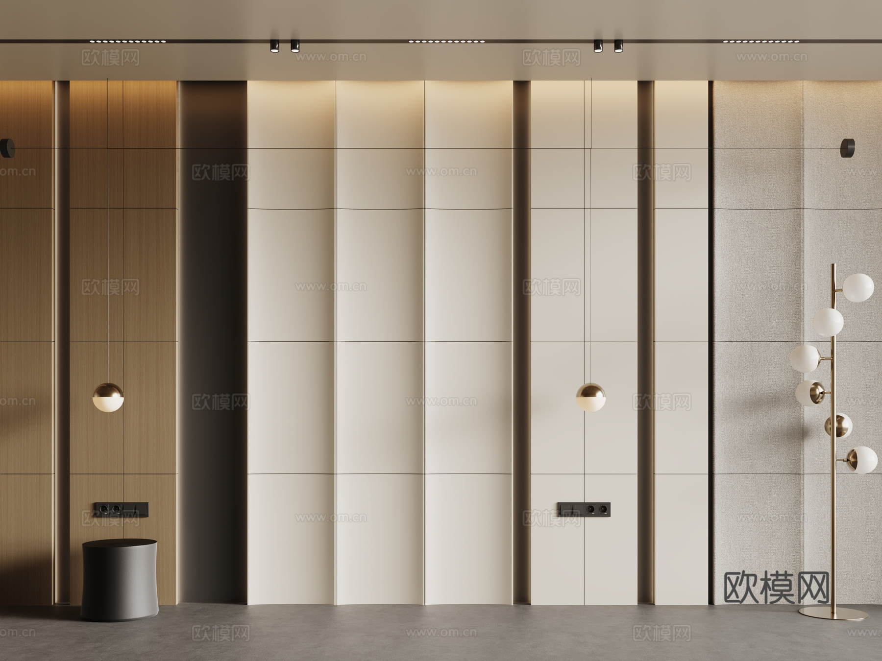 现代床头背景墙 卧室背景墙 护墙板su模型