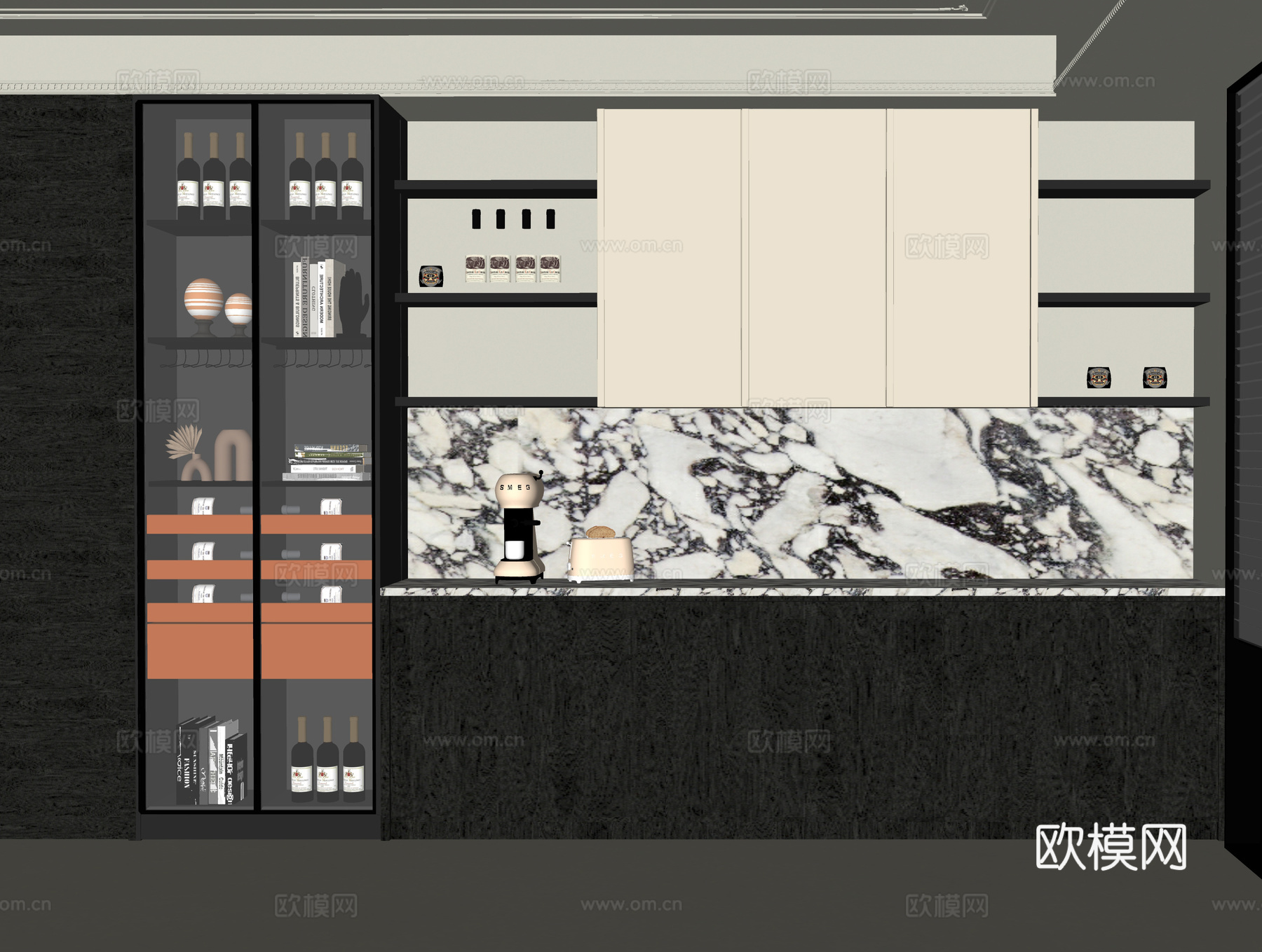 现代酒柜 餐边柜su模型