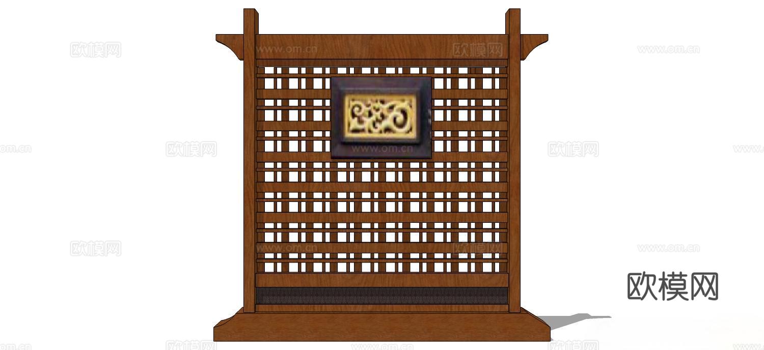 实木屏风 屏风 屛风隔断 隔断su模型
