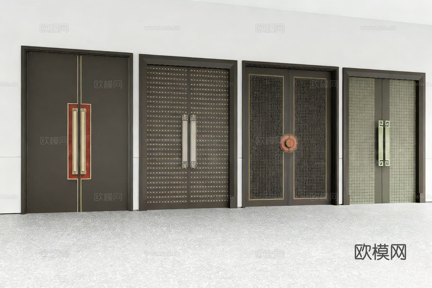 新中式双开门​​ 金属雕花入户门​ 深色系豪华大门su模型