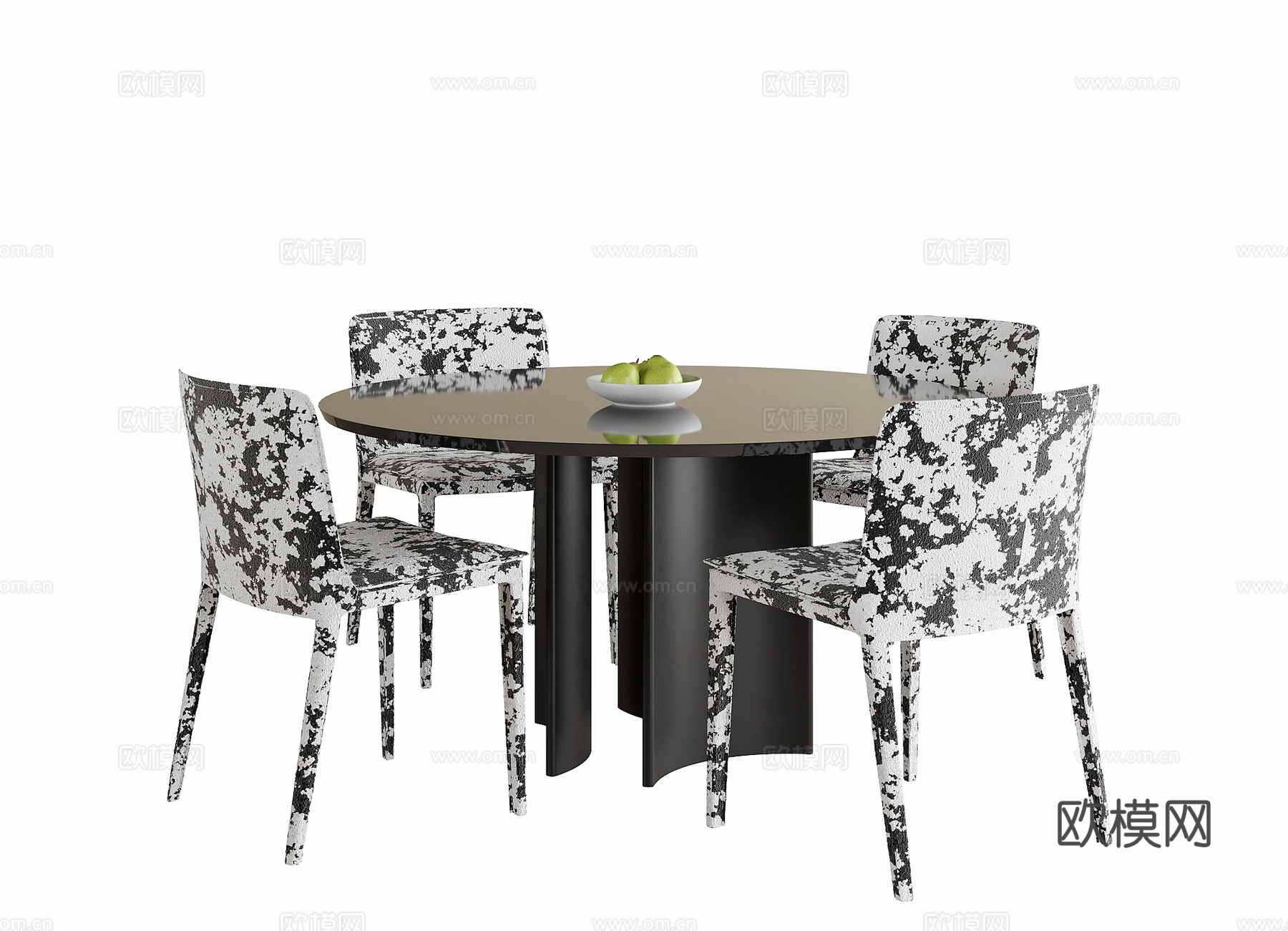 现代餐桌椅 圆形餐桌 餐椅su模型