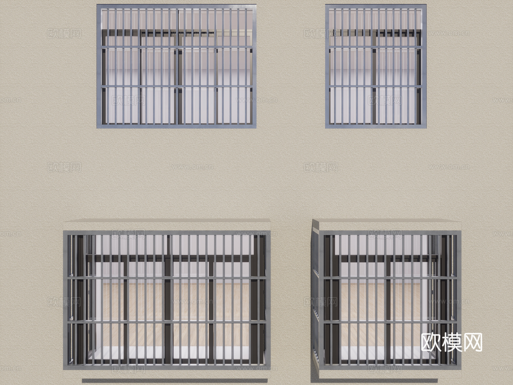 现代家居阳台防盗窗 不锈钢防盗窗 防盗围栏 防护窗 防盗网su模型