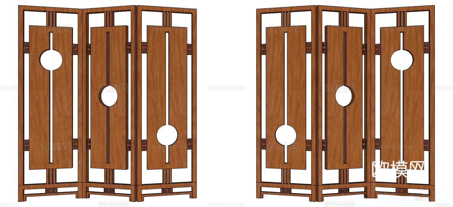 实木屏风 屏风 屛风隔断 隔断su模型