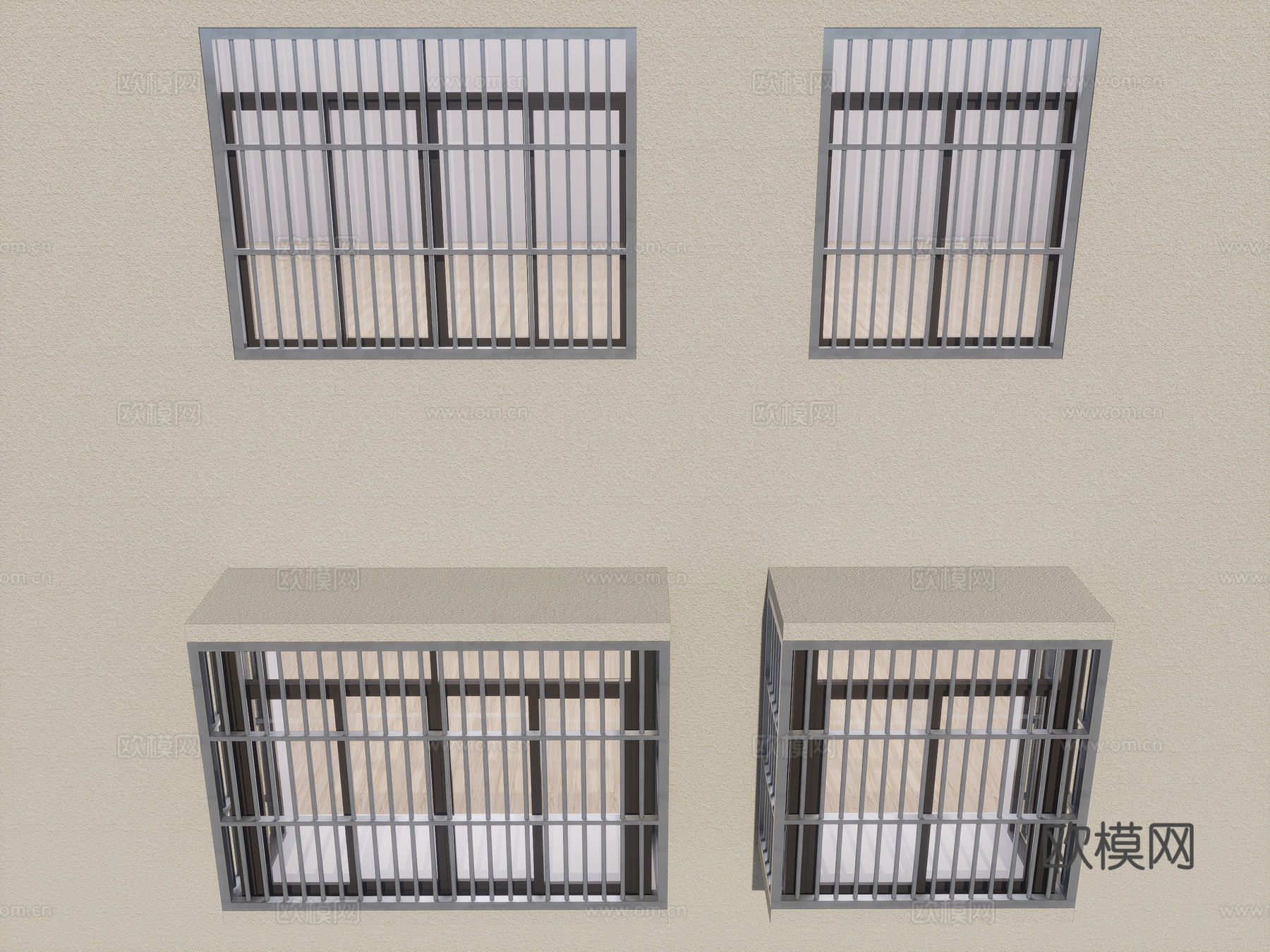 现代家居阳台防盗窗 不锈钢防盗窗 防盗围栏 防护窗 防盗网su模型